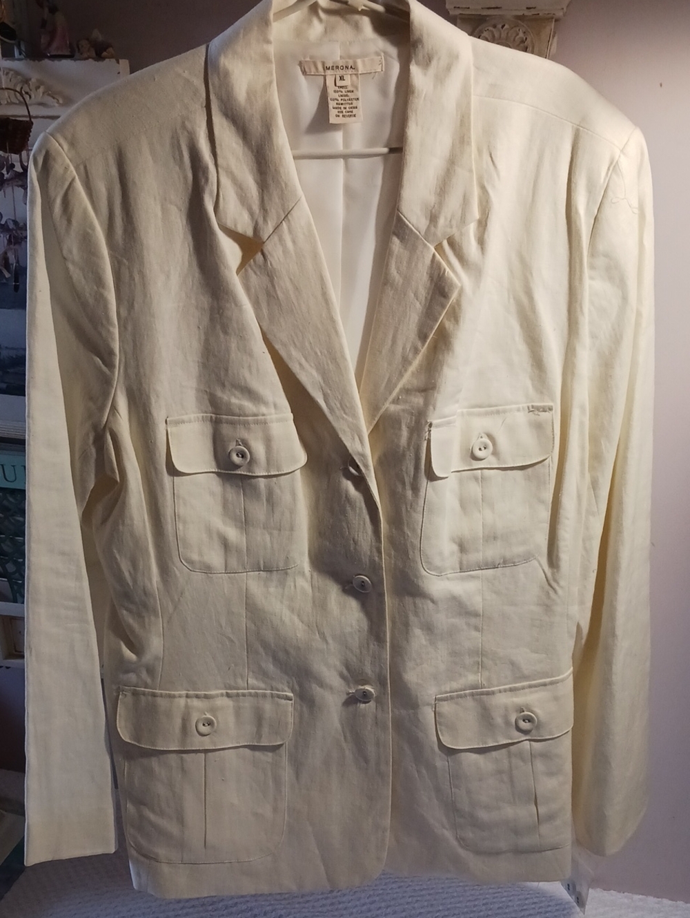 Merona Cream Classic Linen-Blend  Blazer XL *New*